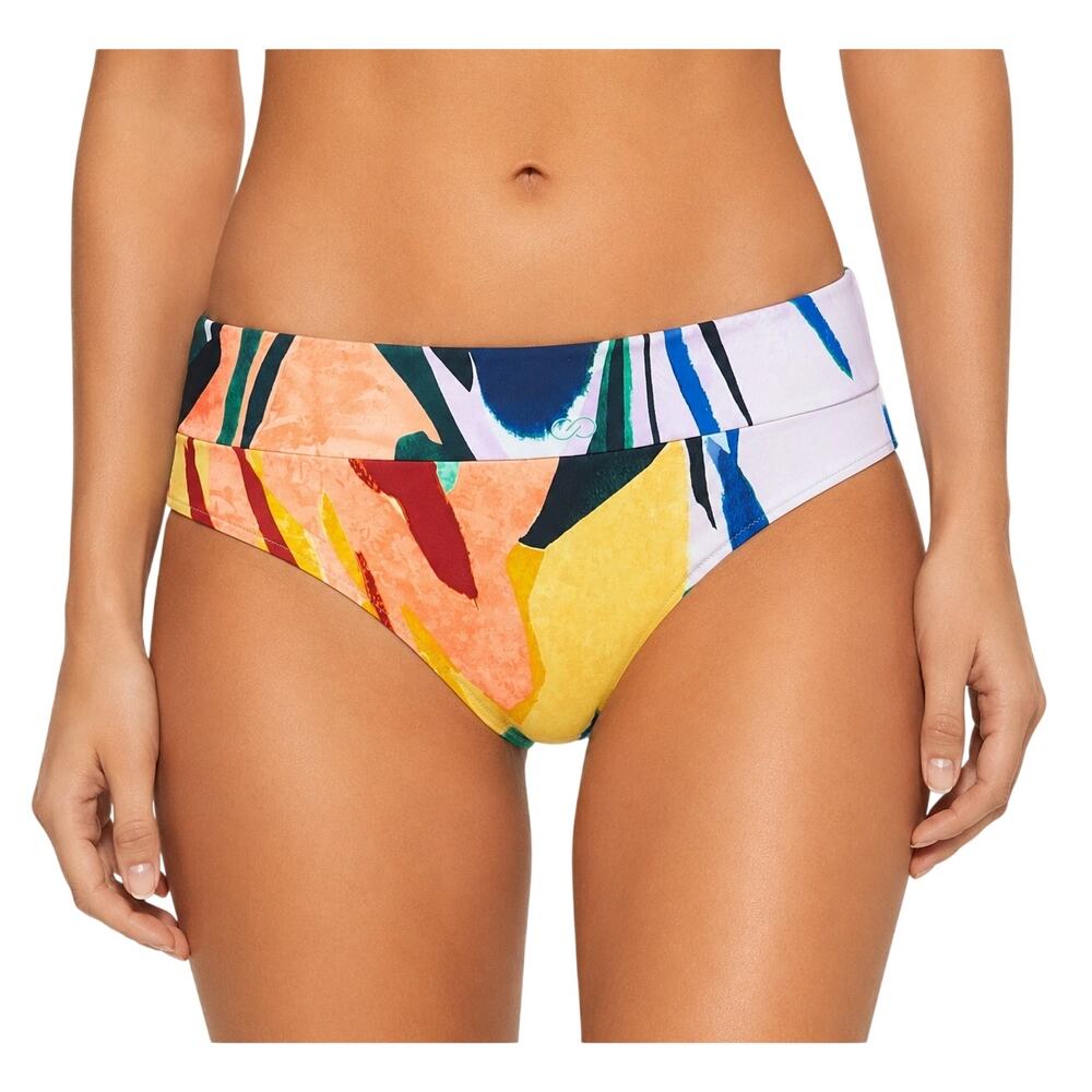 Calia Painterly Floral Wide Band Swim Bikini Bottom, Colorful Abstract, XL, NWT
